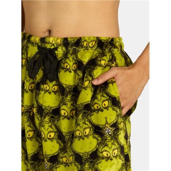 NWT Men's Dr. Seuss Grinch Fleece Sleep Pants, Pockets, Elastic Waist/Drawstring - Picture 3 of 5